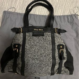 Miu Miu Black and White Tweed Tote Bag
